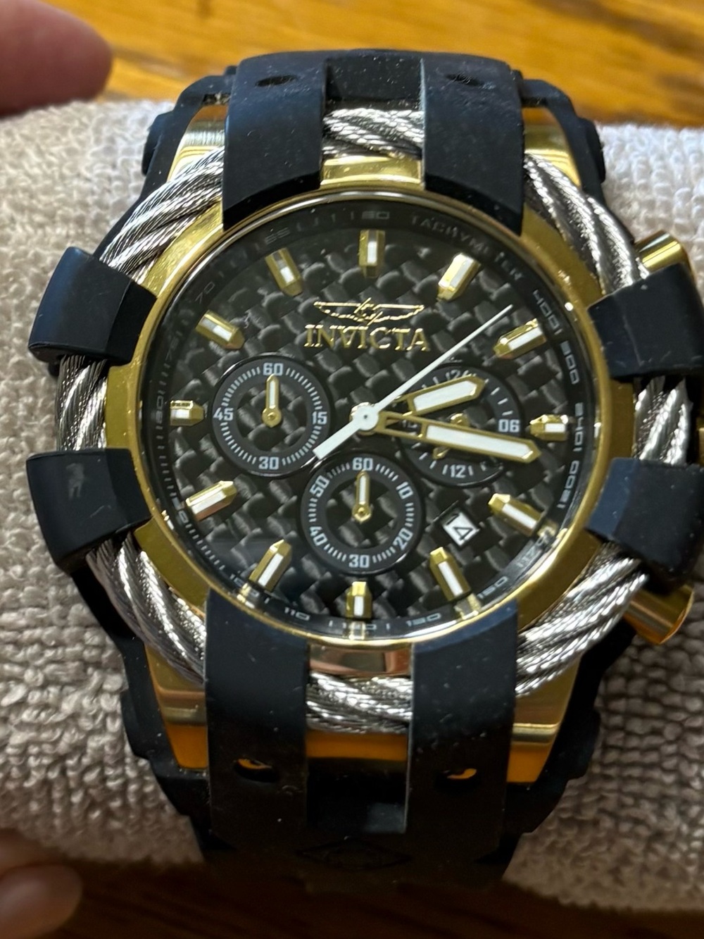 Men’s Invicta Black and Gold Cable-Accent Chronograph